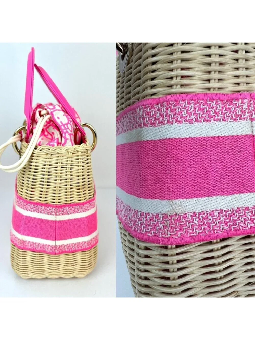 Christian Wicker Oblique Fluorescent Pink Medium Lady Bag